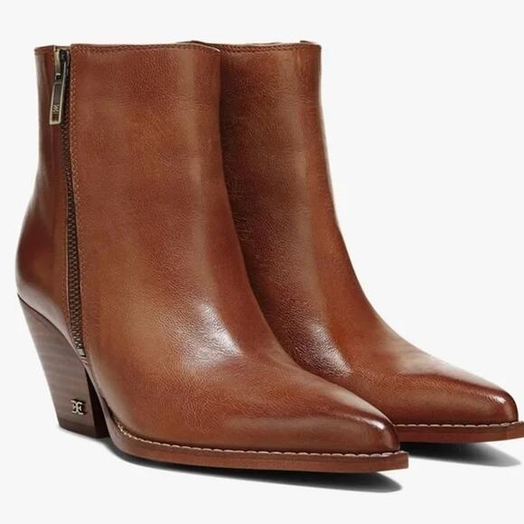 Sam Edelman Jane Pointed Toe Leather Ankle Boots Booties Brown 8 - Picture 1 of 8